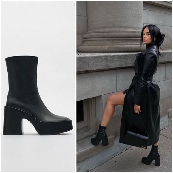 Zara Shoes - ZARA PLATFORM HEELED ANKLE BOOTS
BLACK